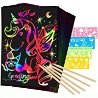 Mocoosy 60 piezas de papel de rascar para niños - Rainbow Magic Scratch Off Paper Art and Craft Kit Scratch Note Black…